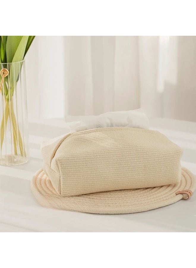 غطاء علبة المناديل المستطيل بالفن الحديث بلون البيج الطبيعي مع لمسات سوداء وديكور قماشي متين - Image 4